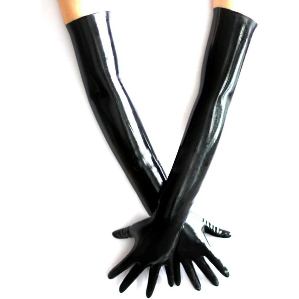 Latex Rubber Black Long Gloves Plus Size Club Outfit Accessory Women